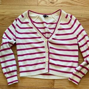 Talbots Pink and White Striped Cardigan